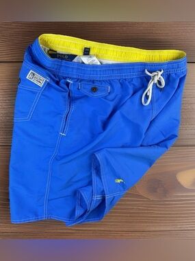 Polo by Ralph Lauren Blue Men's Swim Board Shorts with White Drawstring Size L